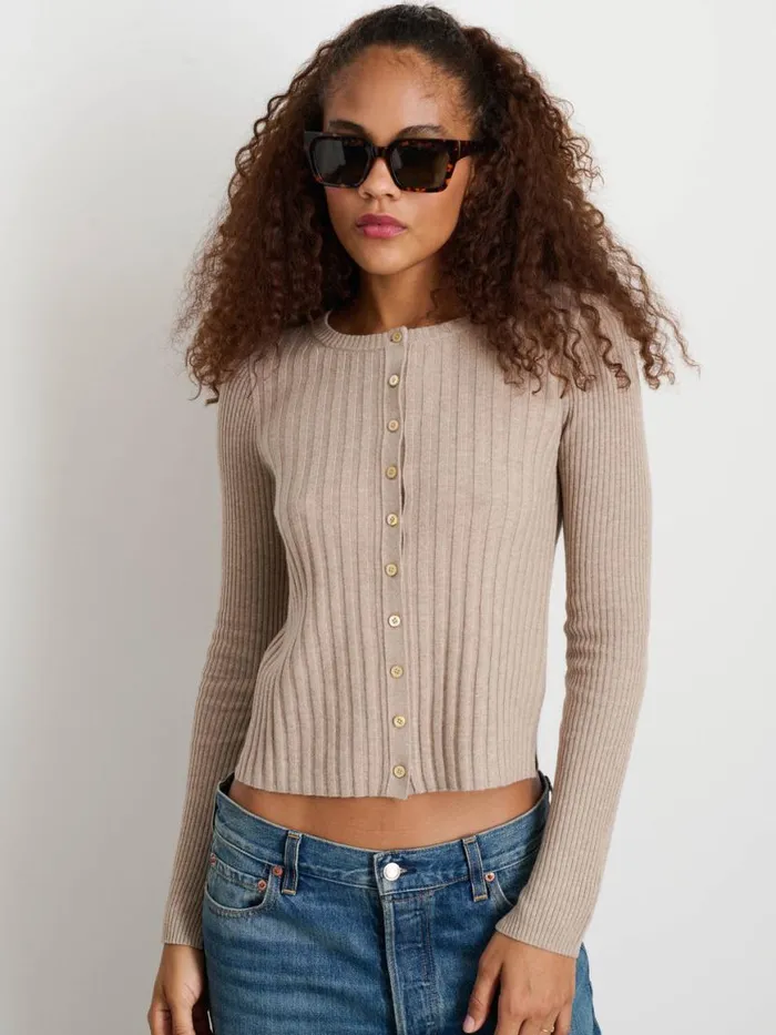 Alex Mill Kristin Ribbed Cardigan Pumice Women Sweaters
