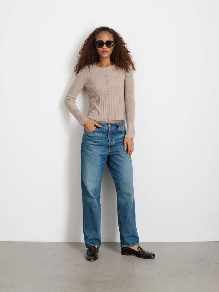 Alex Mill Kristin Ribbed Cardigan Pumice Women Sweaters