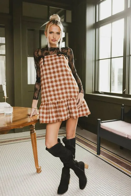 Bohme Blair Checkered Dress Cognac Women Dresses