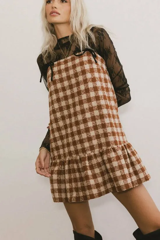 Bohme Blair Checkered Dress Cognac Women Dresses