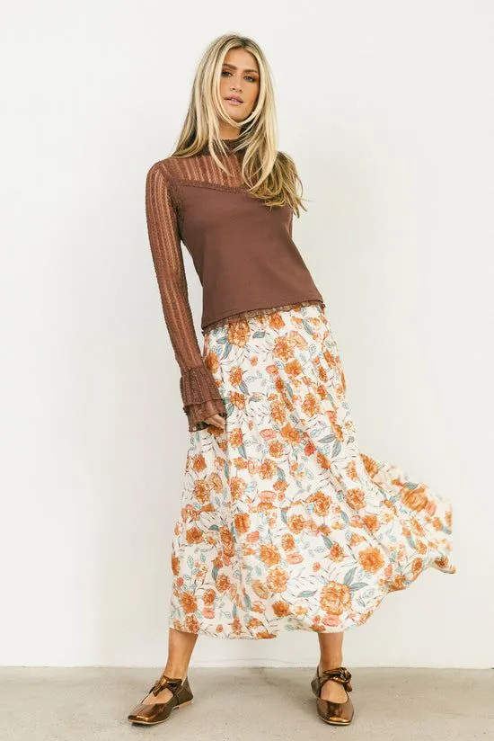 Bohme Moss Floral Midi Skirt Ivory Women Skirts
