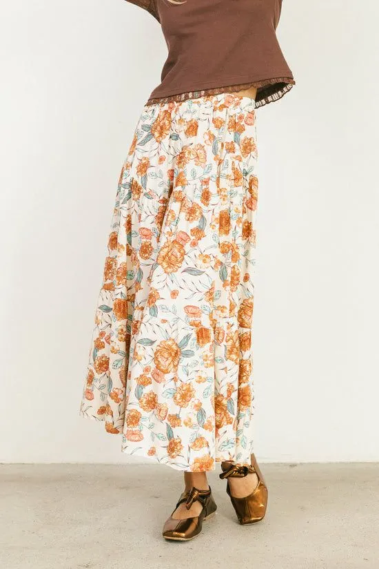 Bohme Moss Floral Midi Skirt Ivory Women Skirts