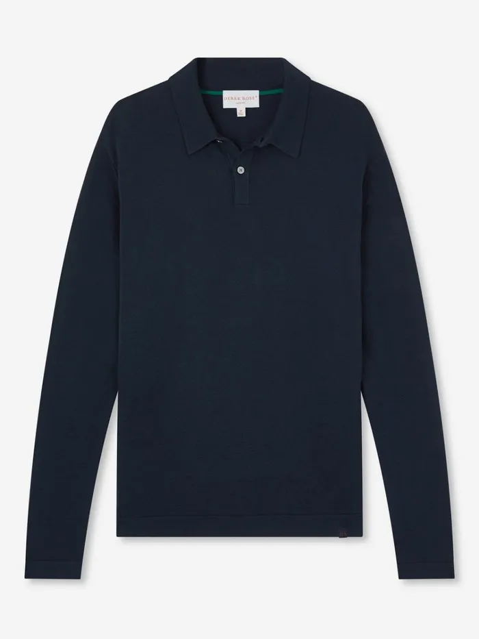 Casual Shirts Men Derek Rose Long Sleeve Polo Shirt Jacob Sea Island Cotton Navy