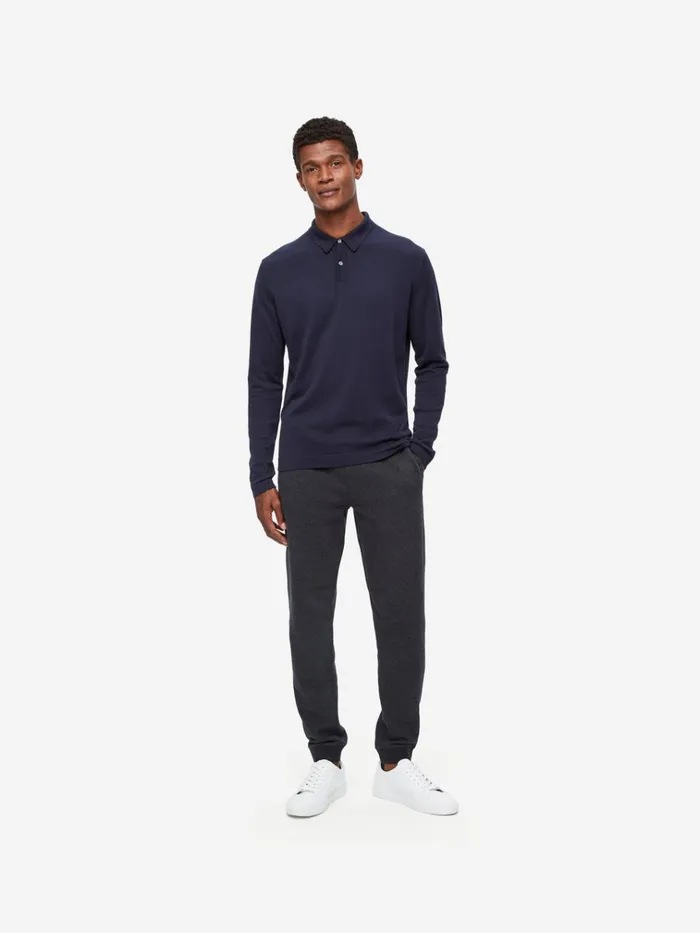 Casual Shirts Men Derek Rose Long Sleeve Polo Shirt Jacob Sea Island Cotton Navy