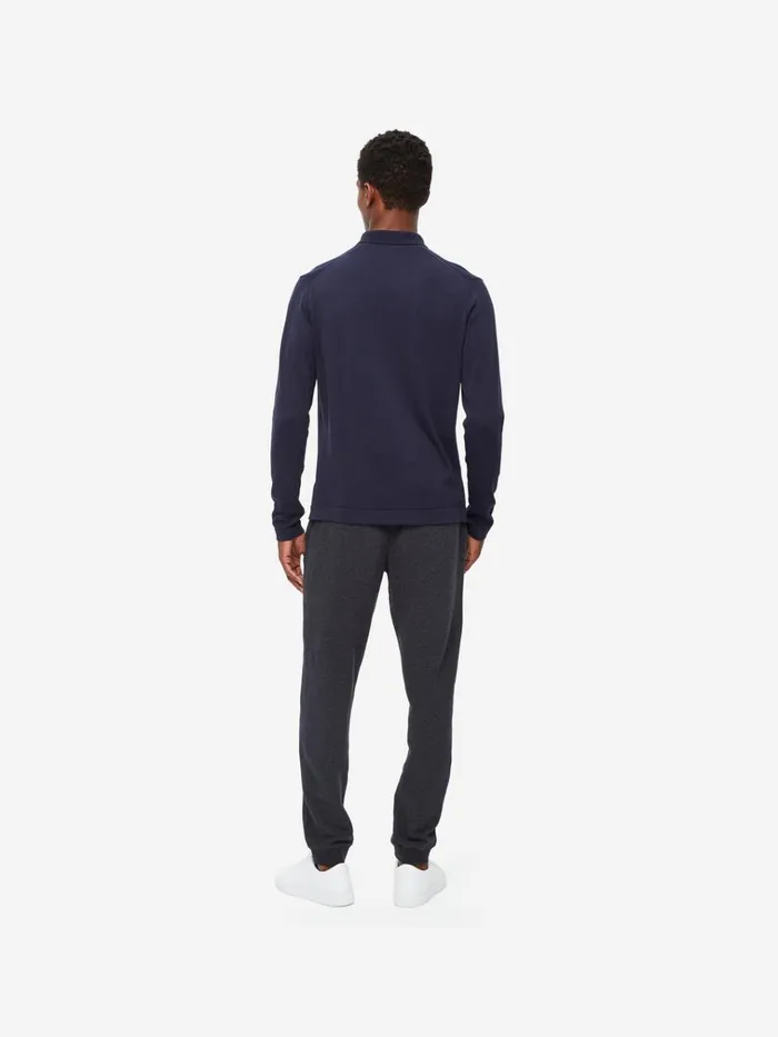 Casual Shirts Men Derek Rose Long Sleeve Polo Shirt Jacob Sea Island Cotton Navy