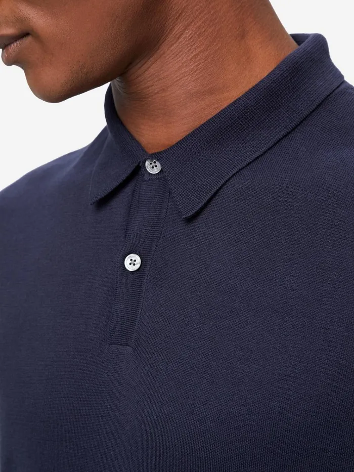Casual Shirts Men Derek Rose Long Sleeve Polo Shirt Jacob Sea Island Cotton Navy