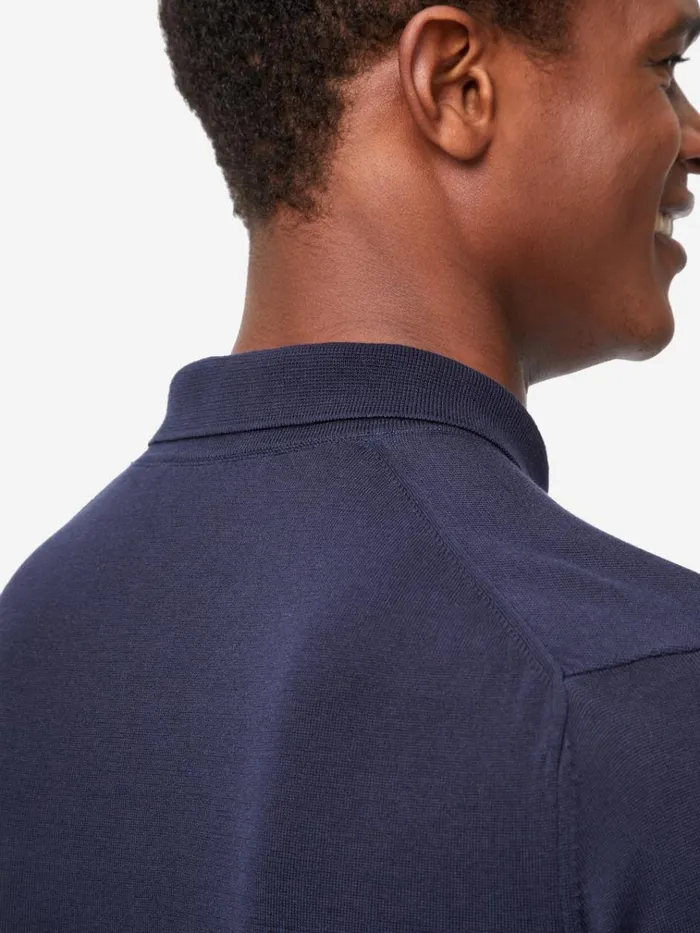 Casual Shirts Men Derek Rose Long Sleeve Polo Shirt Jacob Sea Island Cotton Navy