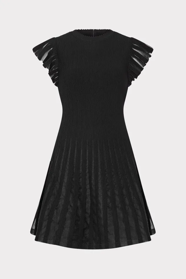 Milly Sweaters and Knits Women Sheer Flutter Sleeve Knit Mini Dress Black