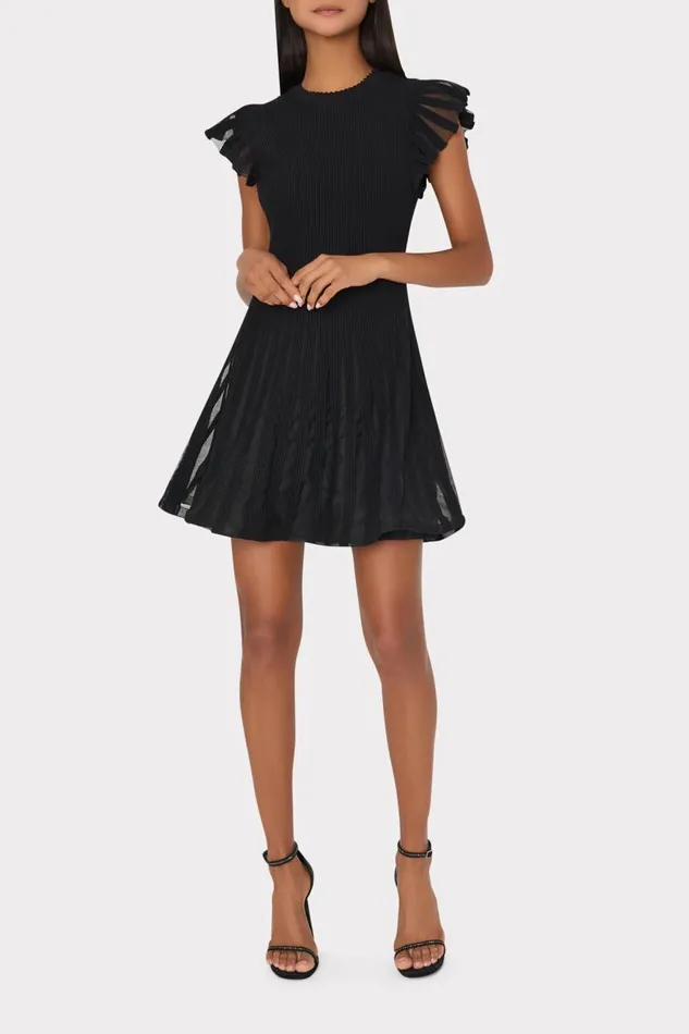 Milly Sweaters and Knits Women Sheer Flutter Sleeve Knit Mini Dress Black Milly Sweaters and Knits Women Sheer Flutter Sleeve Knit Mini Dress Black