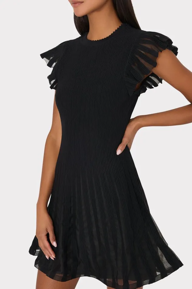 Milly Sweaters and Knits Women Sheer Flutter Sleeve Knit Mini Dress Black Milly Sweaters and Knits Women Sheer Flutter Sleeve Knit Mini Dress Black