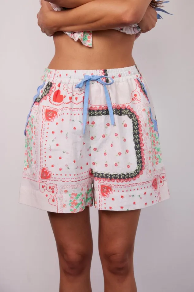 Women Coords Damson Madder Hanky Hearts Print Pull On Shorts