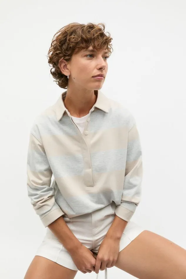 Women TShirts and Tops Seed Heritage Rugby Oversized Sweat Vintage Grey Marle Stripe