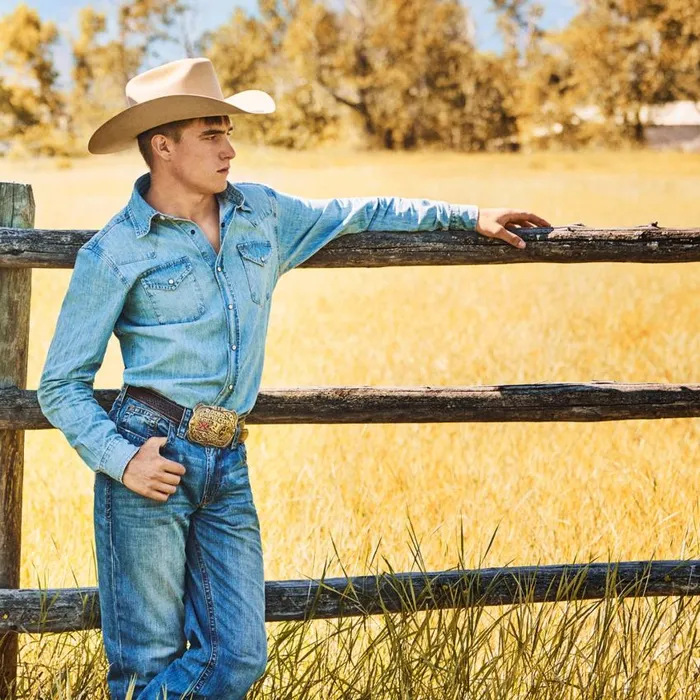 1520 Fit Light Wash Jeans With Tacking Blue Men Stetson Boot Cut