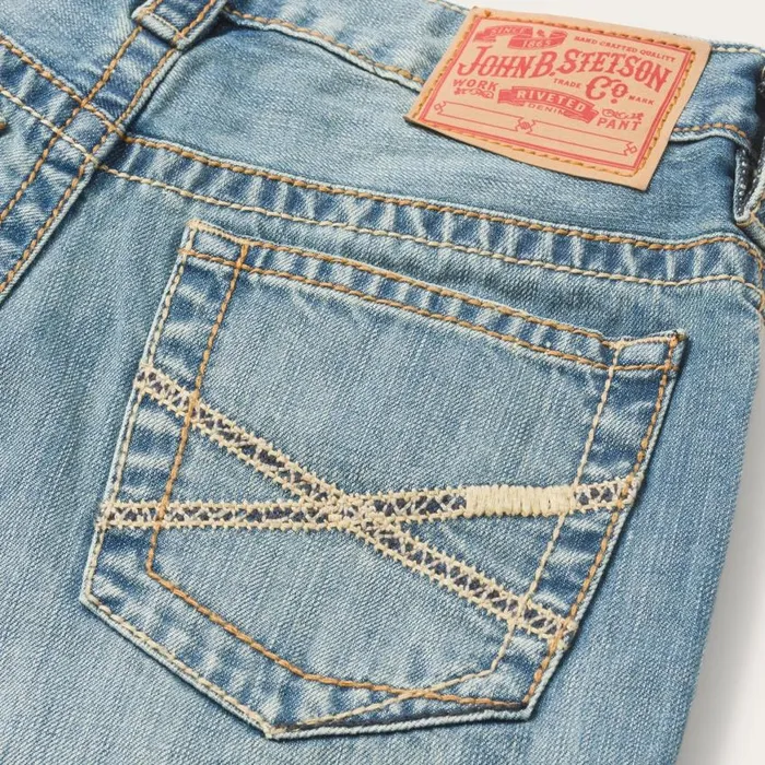 1520 Fit Light Wash Jeans With Tacking Blue Men Stetson Boot Cut
