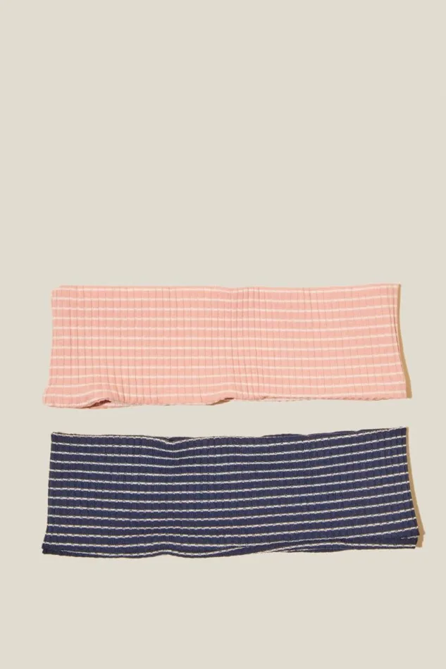 2Pk Soft Headband Navy And Pink Stripe Women Cotton On Hair Accessories