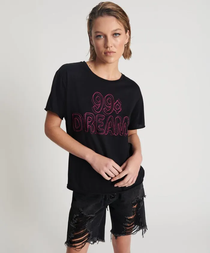 99 CENT DREAMS ORGANIC EMBROIDERED TEE Women One Teaspoon Basic Tees