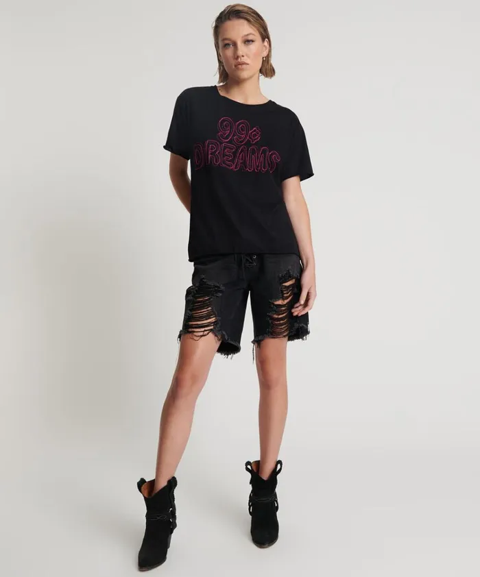 99 CENT DREAMS ORGANIC EMBROIDERED TEE Women One Teaspoon Basic Tees 99 CENT DREAMS ORGANIC EMBROIDERED TEE Women One Teaspoon Basic Tees