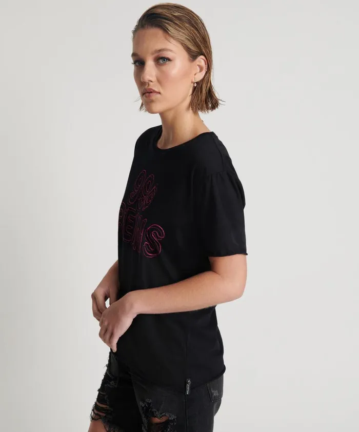 99 CENT DREAMS ORGANIC EMBROIDERED TEE Women One Teaspoon Basic Tees 99 CENT DREAMS ORGANIC EMBROIDERED TEE Women One Teaspoon Basic Tees