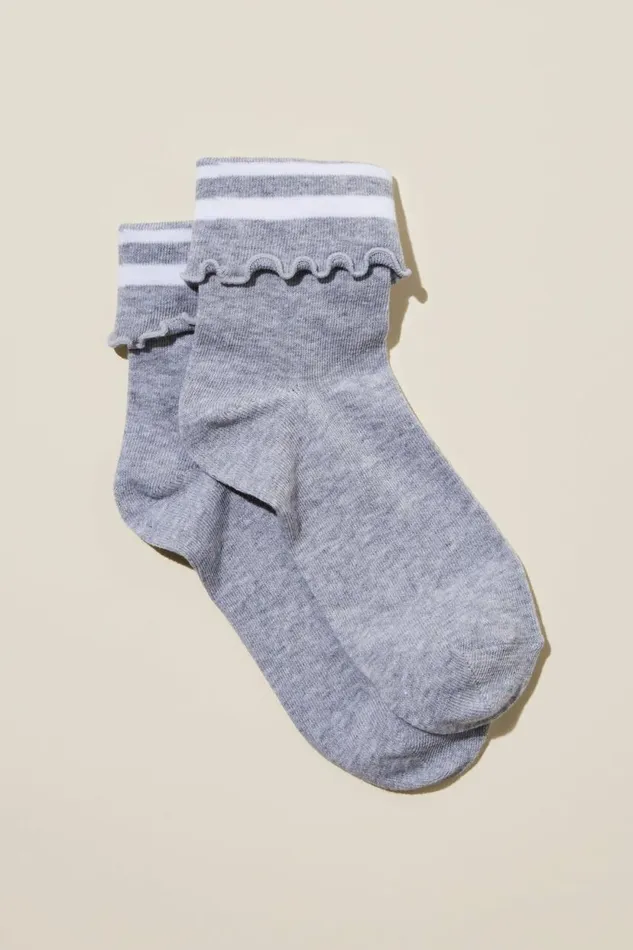 Active Folded Frill Sock Grey Marle White Women Cotton On Accessories
