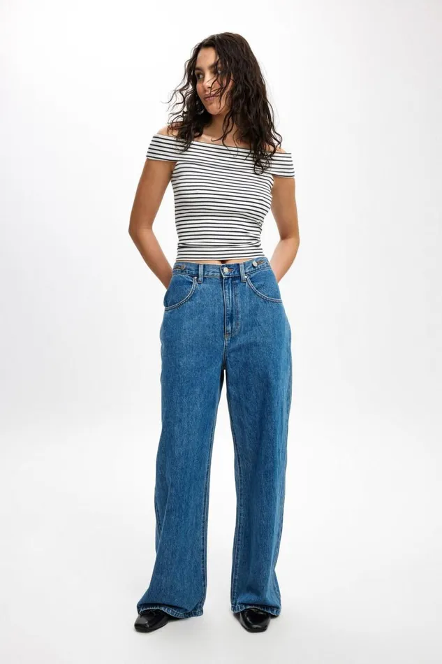 Adjustable Wide Jean Sea Blue Women Cotton On Pants Adjustable Wide Jean Sea Blue Women Cotton On Pants