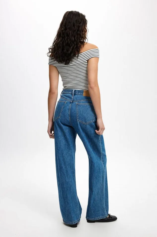 Adjustable Wide Jean Sea Blue Women Cotton On Pants Adjustable Wide Jean Sea Blue Women Cotton On Pants