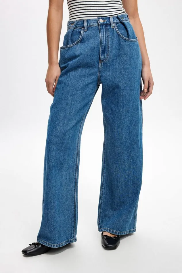Adjustable Wide Jean Sea Blue Women Cotton On Pants Adjustable Wide Jean Sea Blue Women Cotton On Pants