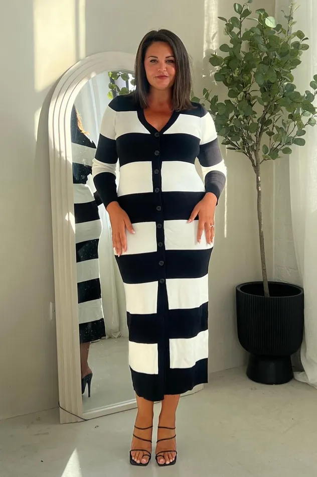 Alina Longline Knitted Cardigan Dress In Stripe Women Girl In Mind Knitwear