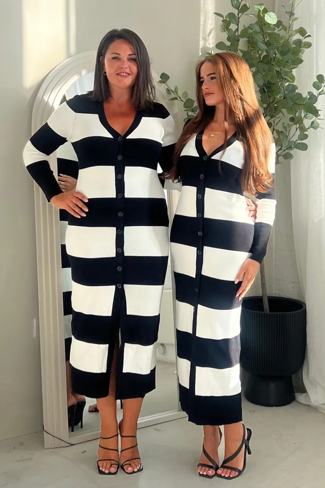 Alina Longline Knitted Cardigan Dress In Stripe Women Girl In Mind Knitwear
