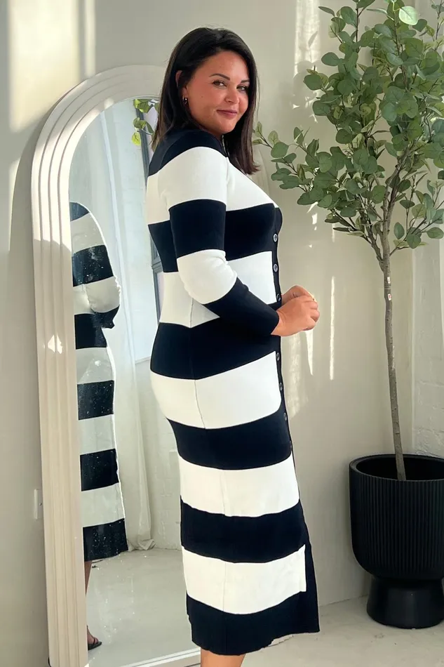Alina Longline Knitted Cardigan Dress In Stripe Women Girl In Mind Knitwear