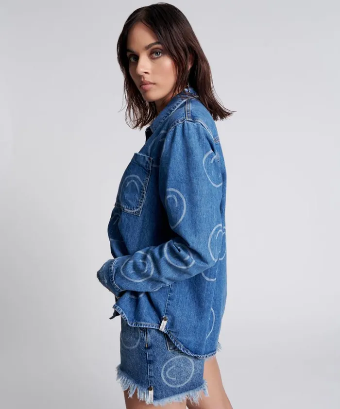 ALL SMILES SOHO SHIRT Women One Teaspoon Denim Tops ALL SMILES SOHO SHIRT Women One Teaspoon Denim Tops