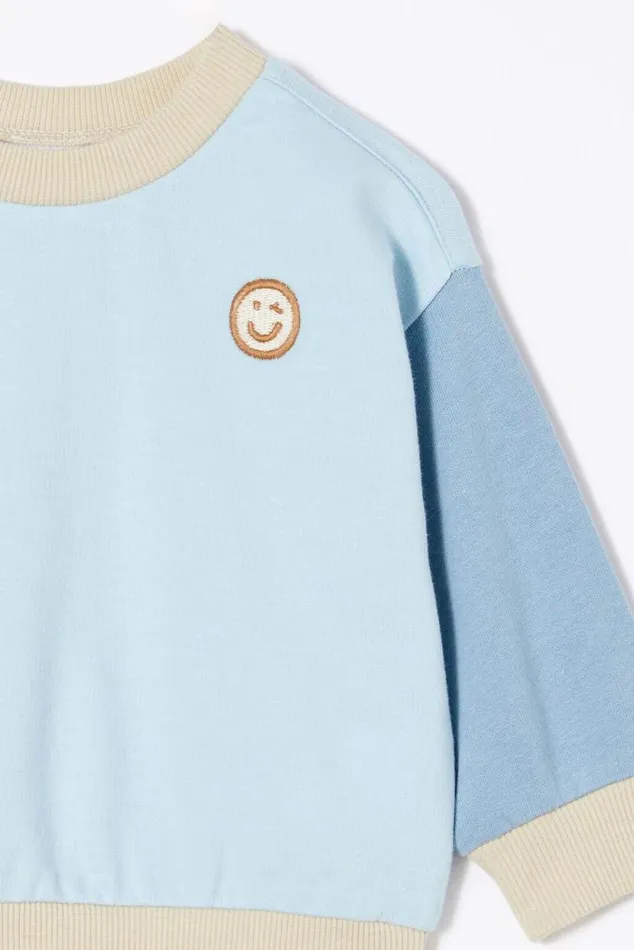 Alma Drop Shoulder Sweater Frosty Bluehappy Colourblock Baby Cotton On Sweatshirts and Sweatpants Alma Drop Shoulder Sweater Frosty Bluehappy Colourblock Baby Cotton On Sweatshirts and Sweatpants