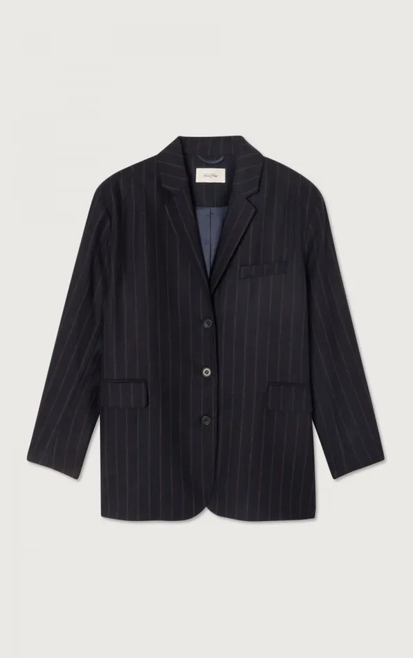American Vintage Jackets and Blazers Women Blazer Dirow Navy Stripes American Vintage Jackets and Blazers Women Blazer Dirow Navy Stripes