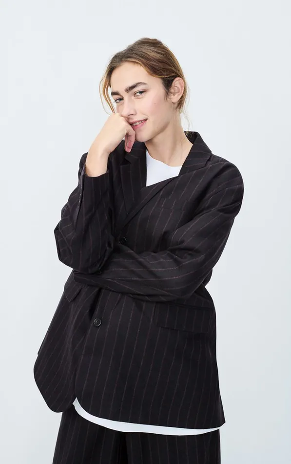 American Vintage Jackets and Blazers Women Blazer Dirow Navy Stripes American Vintage Jackets and Blazers Women Blazer Dirow Navy Stripes