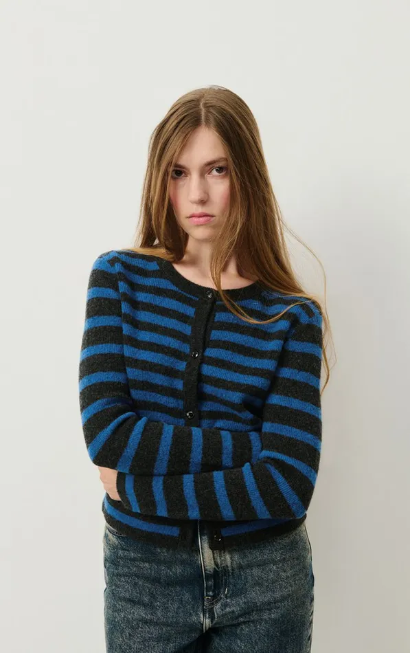 American Vintage Jumpers and Cardigans Women Cardigan Raxow Olympiad Striped Charcoal Melange American Vintage Jumpers and Cardigans Women Cardigan Raxow Olympiad Striped Charcoal Melange