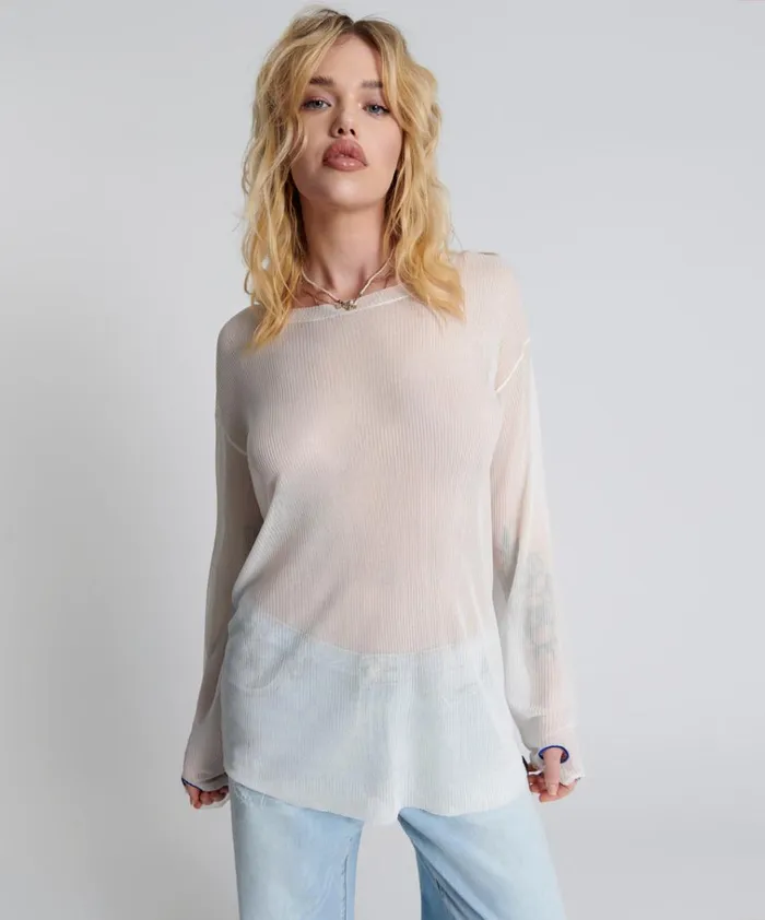 AMITY SHEER RIB KNIT TOP WHITE Women One Teaspoon Tops
