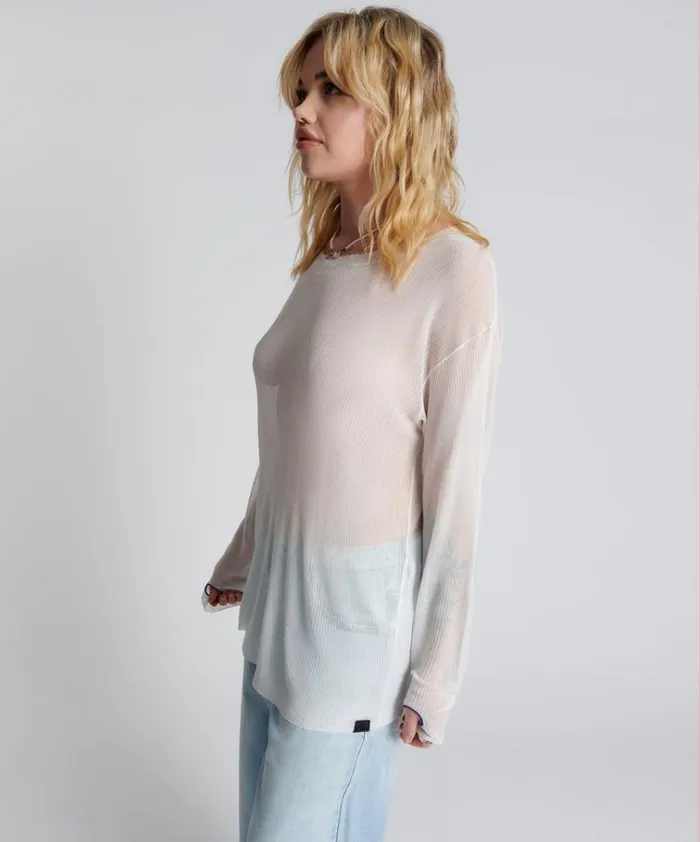 AMITY SHEER RIB KNIT TOP WHITE Women One Teaspoon Tops AMITY SHEER RIB KNIT TOP WHITE Women One Teaspoon Tops