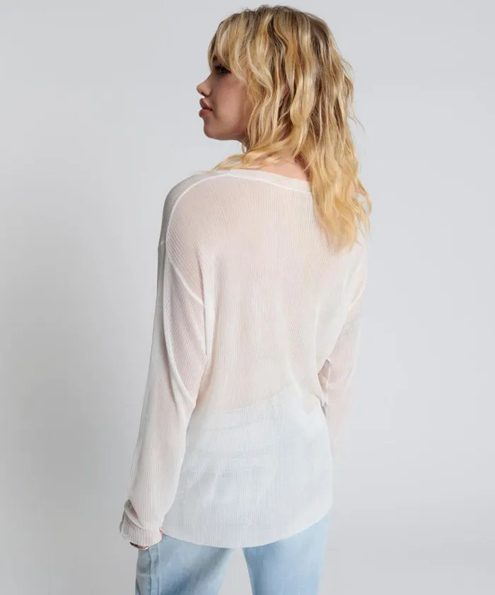 AMITY SHEER RIB KNIT TOP WHITE Women One Teaspoon Tops AMITY SHEER RIB KNIT TOP WHITE Women One Teaspoon Tops