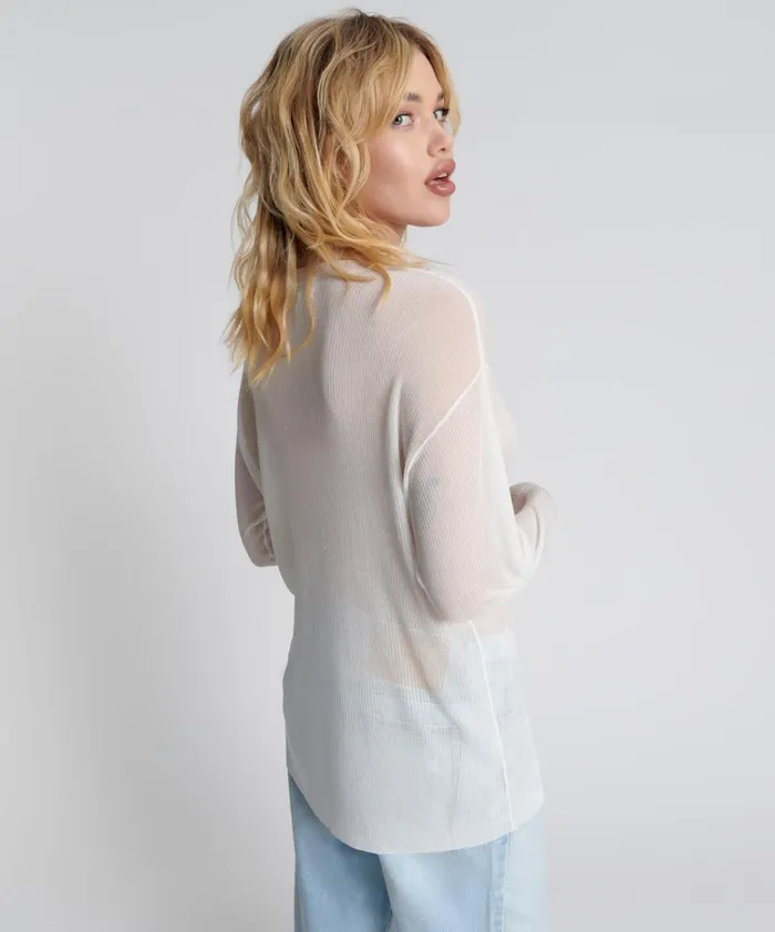 AMITY SHEER RIB KNIT TOP WHITE Women One Teaspoon Tops AMITY SHEER RIB KNIT TOP WHITE Women One Teaspoon Tops