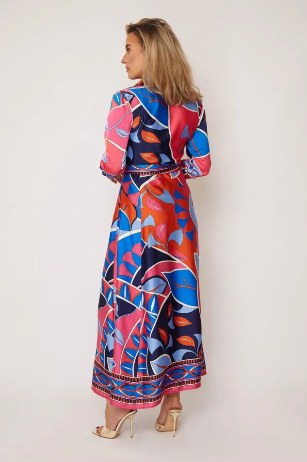 Angela Blue and Pink Abstract Shirt Maxi Dress Women Girl In Mind Long Sleeve Dresses