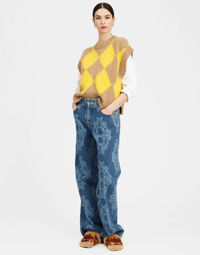 Argyle Gilet Camelyellow Women La Double J Knitwear Argyle Gilet Camelyellow Women La Double J Knitwear