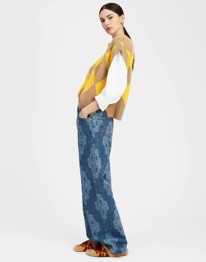 Argyle Gilet Camelyellow Women La Double J Knitwear Argyle Gilet Camelyellow Women La Double J Knitwear