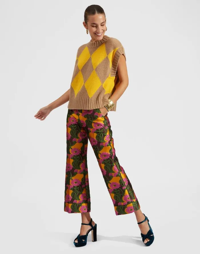 Argyle Gilet Camelyellow Women La Double J Knitwear Argyle Gilet Camelyellow Women La Double J Knitwear
