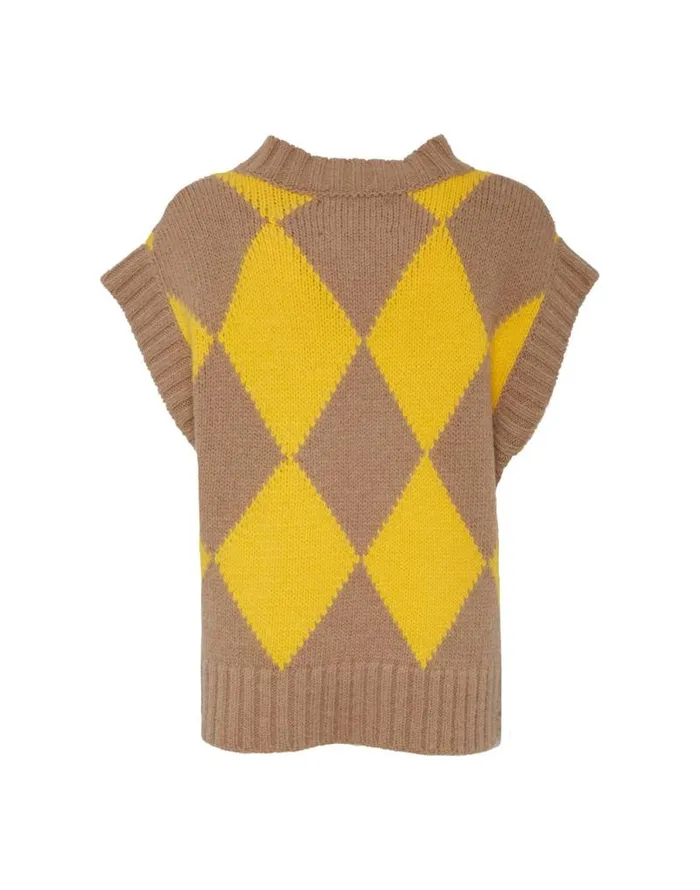 Argyle Gilet Camelyellow Women La Double J Knitwear Argyle Gilet Camelyellow Women La Double J Knitwear