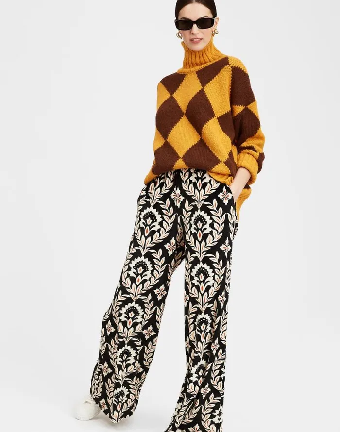 Argyle Sweater Yellow Brown Women La Double J Knitwear Argyle Sweater Yellow Brown Women La Double J Knitwear