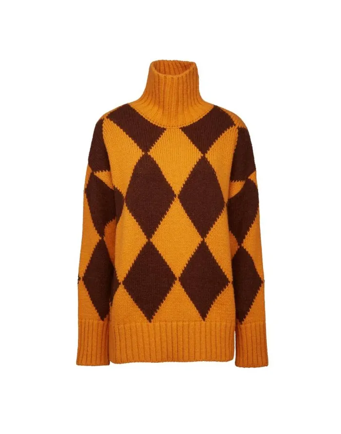 Argyle Sweater Yellow Brown Women La Double J Knitwear Argyle Sweater Yellow Brown Women La Double J Knitwear