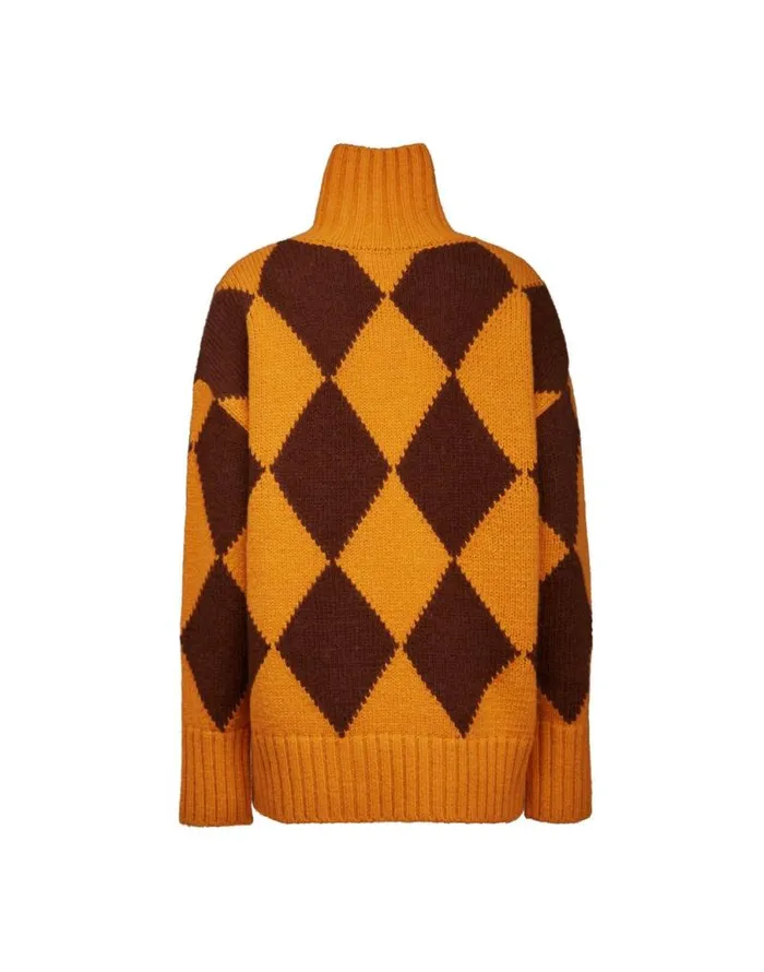 Argyle Sweater Yellow Brown Women La Double J Knitwear Argyle Sweater Yellow Brown Women La Double J Knitwear