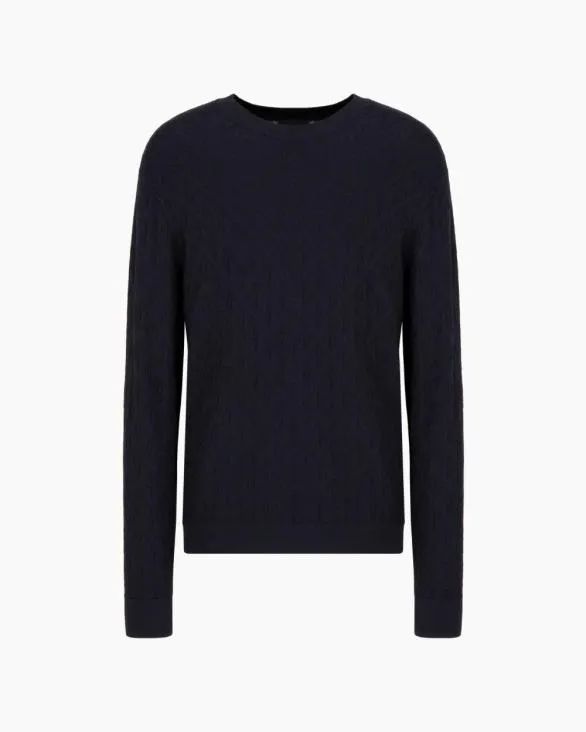 ASV Toneontone Logo Crewneck Sweater Navyblue Men Armani Knitwear