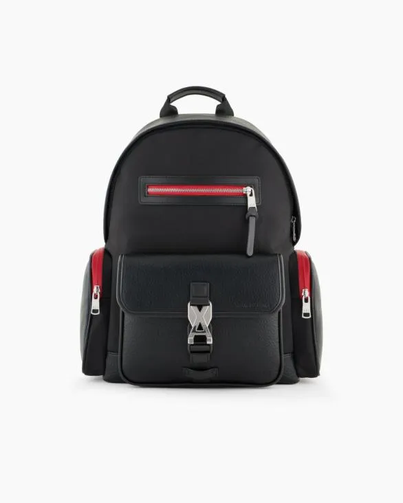 Backpack With Pockets And Logo Black Men Armani Backpacks