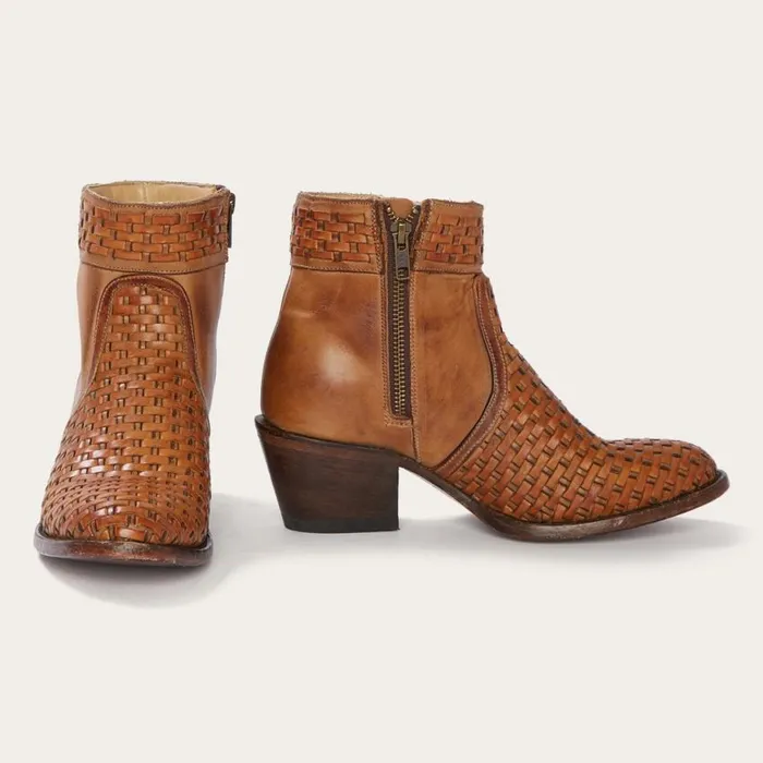 Basketweave Side Zip Ankle Boot Brown Women Stetson Shorties