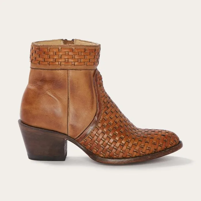 Basketweave Side Zip Ankle Boot Brown Women Stetson Shorties
